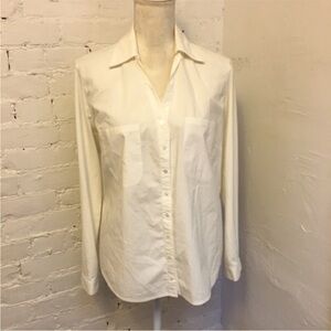 Anne Fontaine dual collar chelcie top white cotton and knit size 46